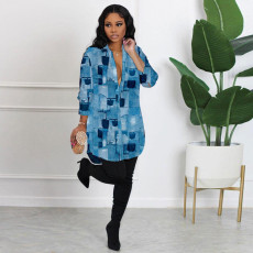 Plus Size Casual Print Buttons Cardigan Top NY-10375