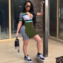 Fashion Print Black White Plaid Mini Dress TE-4538