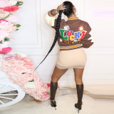 Printed Poker Patchwork Press Button Baseball Jacket YNSF-1879