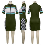 Fashion Print Black White Plaid Mini Dress TE-4538