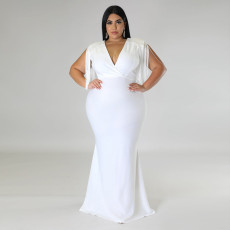 Plus Size Solid Tassel Sleeveless Maxi Dress ONY-7041