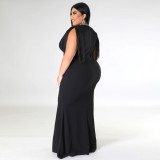 Plus Size Solid Tassel Sleeveless Maxi Dress ONY-7041