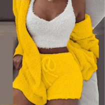 Plus Size Plush Pajamas Home Wear Casual Three  Piece Short Set GLYY-629