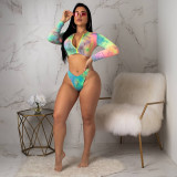 Tie Dye Print Long Sleeve 2pcs SwimwearTE-4542