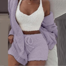 Plus Size Plush Pajamas Home Wear Casual Three  Piece Short Set GLYY-629