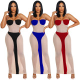 Sexy Mesh Splicing Halter Club Dress TE-4546
