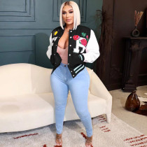 Tweed Print Patchwork Fashion Baseball Jacket YNSF-1880