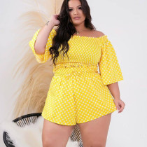 Plus Size Polka Dots Print Tops And Short 2 Piece Set NNWF-3001