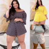 Plus Size Polka Dots Print Tops And Short 2 Piece Set NNWF-3001