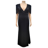 Plus Size Solid Tassel Sleeveless Maxi Dress ONY-7041