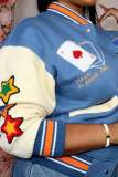 Printed Poker Patchwork Press Button Baseball Jacket YNSF-1879