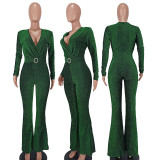 Fashion V Neck Micro Flare Jumpsuit YD-1169
