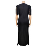Plus Size Solid Tassel Sleeveless Maxi Dress ONY-7041