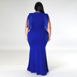 Plus Size Solid Tassel Sleeveless Maxi Dress ONY-7041