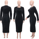 Long Sleeve O Neck Wool Maxi Dress SH-390445