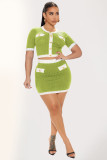 Rib Short Sleeve Short Skirt Temperament Set ME-8278