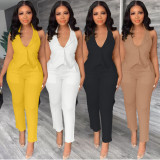 Casual Blazer Halter Vest And Pant Two Piece Set  MIL-L392