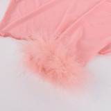 Mesh See Through Feather Splicing T Shirt GBTF-8792