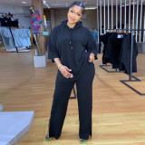 Solid 3/4 Sleeve Hooded Sweatshirt Pant Two Piece Set MIL-L404