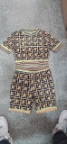 Casual Printed Short Sleeve Two Piece Shorts Set SMR-9818