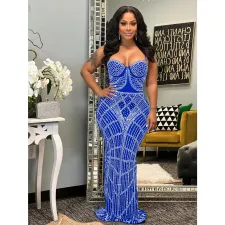 Sexy Hot Drill Mesh Sleeveless Maxi Dress BY-6201