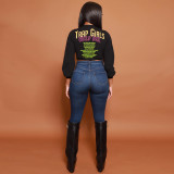 Letter Print Tie Up Loose Casual T-Shirt GBTF-7344