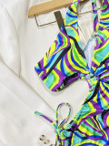 Print Hollow Out Drawstring One Piece Swimsuit CSYZ-C809WY