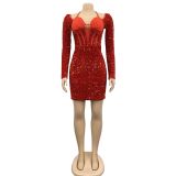 Long Sleeve Halter Sequin Mini Dress BY-6046