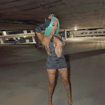 Sexy Holes Halter Backless Mini Dress GBTF-6946