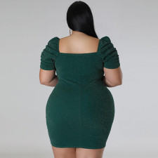 Solid V Neck Short Sleeve Mini Dress HNIF-019