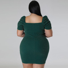 Solid V Neck Short Sleeve Mini Dress HNIF-019