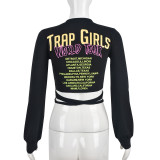 Letter Print Tie Up Loose Casual T-Shirt GBTF-7344