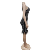 Sexy Sleeveless Hot Drill Sling Midi Dress BY-6156