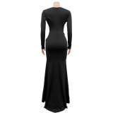 Deep V Neck Ruched Split Maxi Dress BY-6115