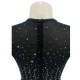 Mesh Hot Drill Long Sleeve Feather Jumpsuit BY-6200