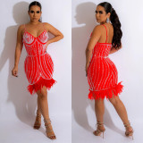 Sexy Sleeveless Hot Drill Sling Midi Dress BY-6156