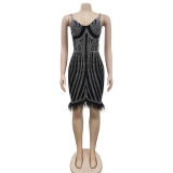 Sexy Sleeveless Hot Drill Sling Midi Dress BY-6156