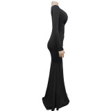 Deep V Neck Ruched Split Maxi Dress BY-6115