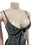 Sexy Sleeveless Hot Drill Sling Midi Dress BY-6156
