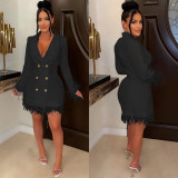 Long Sleeve Double-breasted Tassel Mini Dress BY-6161