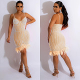 Sexy Sleeveless Hot Drill Sling Midi Dress BY-6156