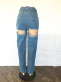 Plus Size Casual Denim High Waist Holes Jeans LX-5528