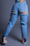Plus Size Casual Denim High Waist Holes Jeans LX-5528