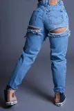 Plus Size Casual Denim High Waist Holes Jeans LX-5528