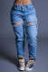 Plus Size Casual Denim High Waist Holes Jeans LX-5528