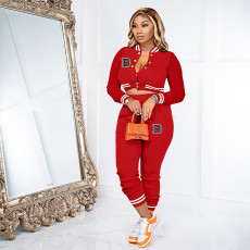 B Letter Print Single-breasted Baseball Jacket Suit XMF-227