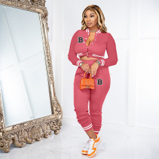B Letter Print Single-breasted Baseball Jacket Suit XMF-227