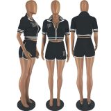 B Letter Print Baseball Jacket And Short Sport Suit FOSF-8330