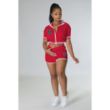 B Letter Print Baseball Jacket And Short Sport Suit FOSF-8330