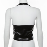 Sexy Lace-up Halter PU Leather Tops GYME-1734030